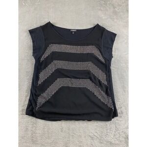 Express Black Cap Sleeve Embellished Chevron‎ Top Size Small S